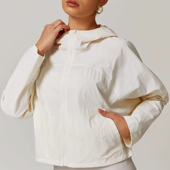 Women Full Up Zipper Loose Long Sleeve Hooded Yoga Jacket With Pocket 
