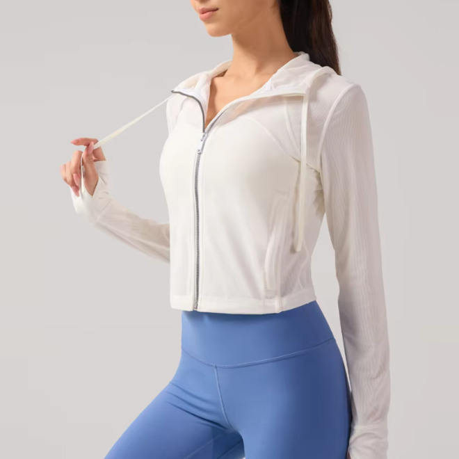 Womens Lightweight Hooded Yoga Jacket With Mesh