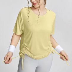 Loose Fit Slimming Workout T Shirts With Adjustable Drawstring Design