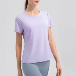 Curved Hem Women Crew Neck T Shirt