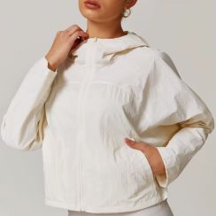 Women Full Up Zipper Loose Long Sleeve Hooded Yoga Jacket With Pocket 