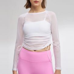 Womens Sexy Breathable Drawstring Mesh Sports Yoga Top